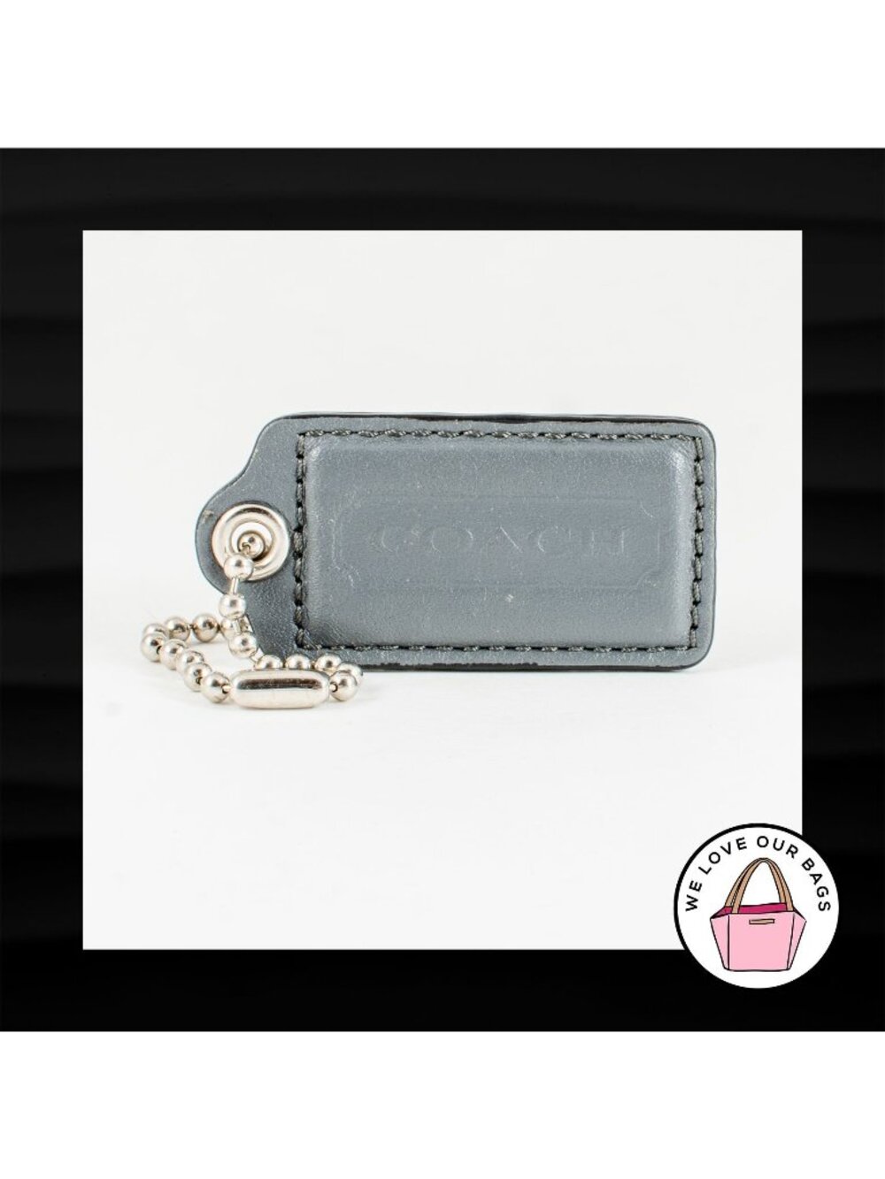 2.5" Large COACH GRAY GREY LEATHER KEY FOB BAG CHARM KEYCHAIN HANGTAG TAG